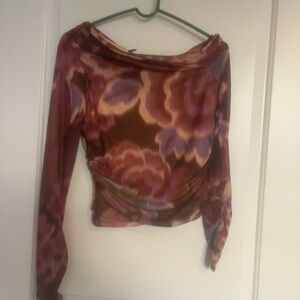 Anthropology off the shoulder Floral Long Sleeve Women's Top